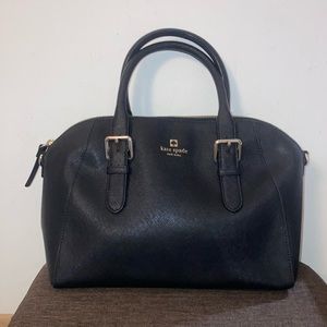 Large Black Leather Kate Spade Cove Street Pippa Satchel Bag Purse